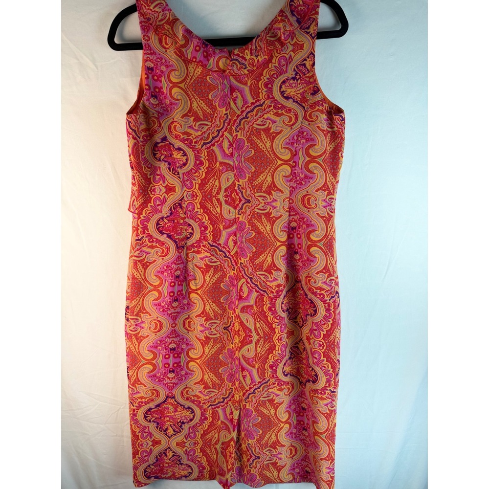 Vibrant Bianca Nygard Orange Pink Paisley Medallion V-Neck Sheath Dress Sz 8 - Picture 5 of 7